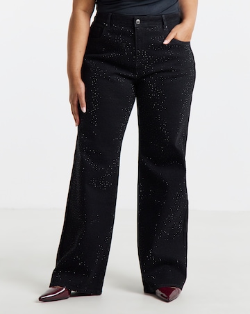 Black All Over Embelished Wide Leg Jeans