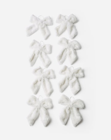 White Faux Fur Bows - Set of 8