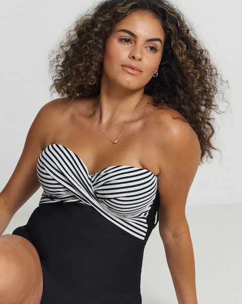 Figleaves Tailor Twist Underwired Bandeau Tummy Control Swimsuit - Longer Length