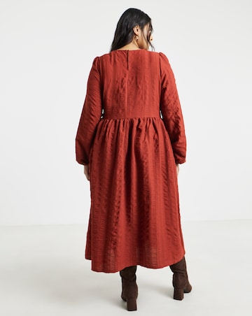 Simply Be Tobacco Textured Waist Detail Smock Dress
