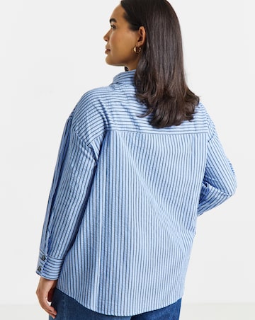 Simply Be Blue Stripe Funnel Neck Shirt
