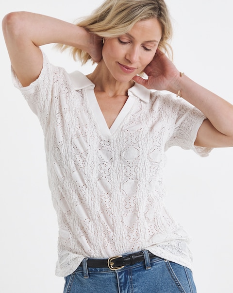 Off White Bubble Texture Collared Top