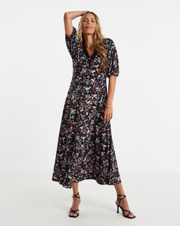 Soft Touch Lace Trim Puff Sleeve Dress