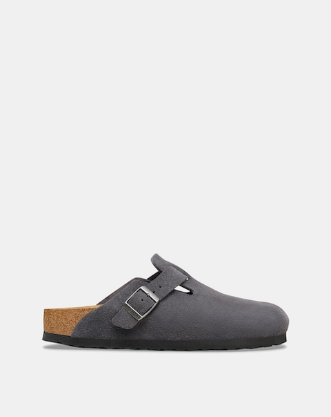 Birkenstock Classic Suede Boston Clogs - Charcoal