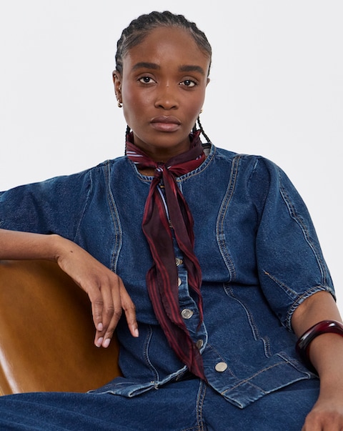 Mid Wash Button Through Denim Blouse