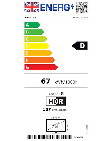 Toshiba 65UF2653DB 65in 4k Ultra HD Smart TV with Freely