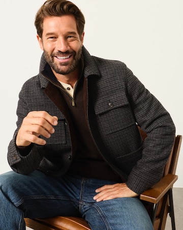 FatFace Check Wool Mix Barn Jacket (Regular & Tall) - Charcoal