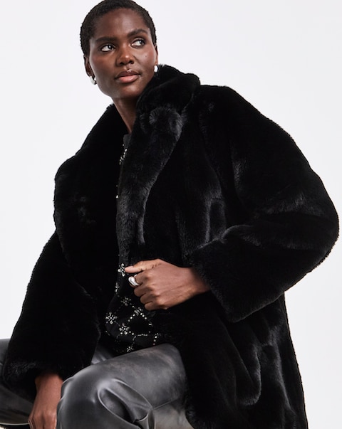 New In - Black Plush Faux Fur Coat