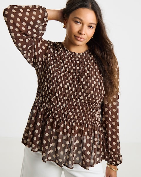 Simply Be Brown Check Shirred Blouse