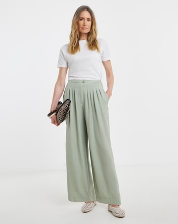 Soft Green Herringbone Wide Leg Trouser
