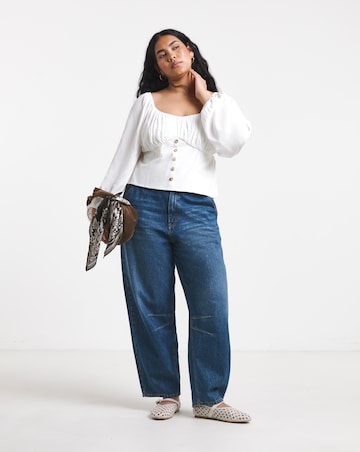 Simply Be Printed Square Neck Button Detail Blouse