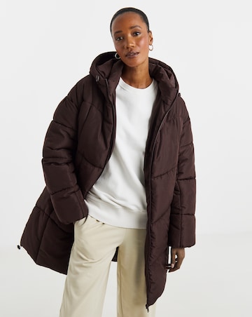 Burgundy Mid Length Padded Coat