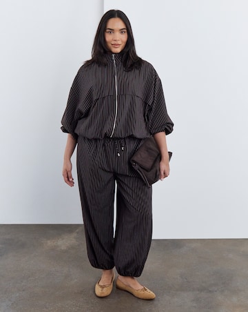 Simply Be Chocolate Stripe Full Zip Funnel Neck Top Co Ord