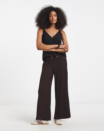 Chocolate Jersey Textured Wide Leg Trousers