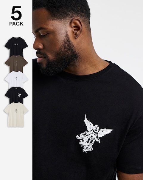 JACK & JONES Wolfie Graphic T-Shirt 5 Pack - Multi