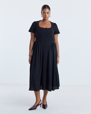 Simply Be Black Bengaline Waist Detail Midi Dress