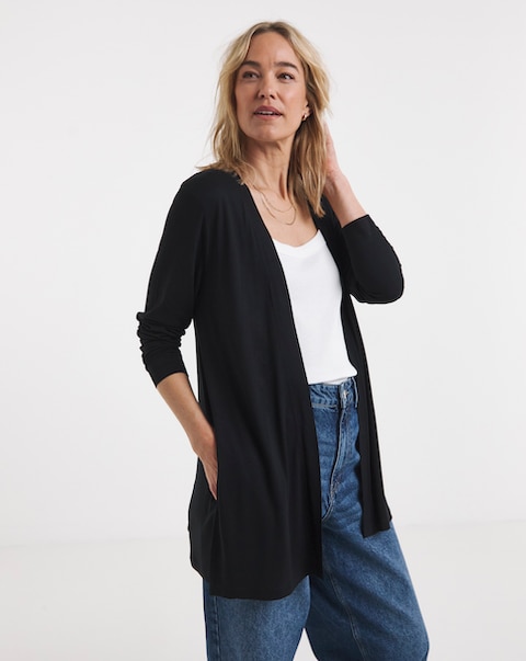 Black Long Sleeve Edge To Edge Cardigan With Pockets