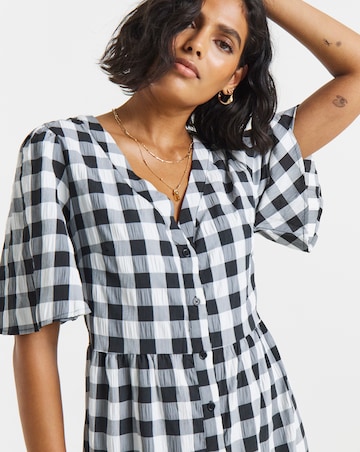 Simply Be Mono Check Gingham Button Up Midi Dress