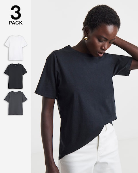 Black, White & Charcoal 3 Pack Crew Neck Short Sleeve T-Shirts
