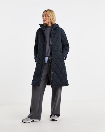 Navy Hooded Quilted Coat