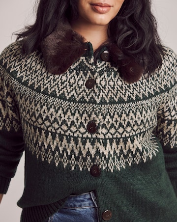 Julipa Fairisle Faux Fur Collar Cardigan