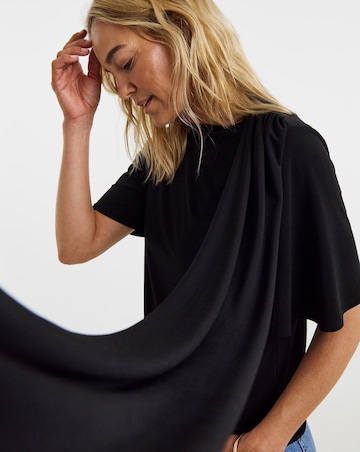 Black Drape Tie Angel Sleeve Top
