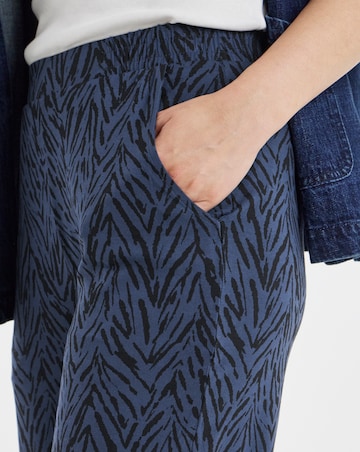 Navy Print Tie Waist Jersey Tapered Trouser