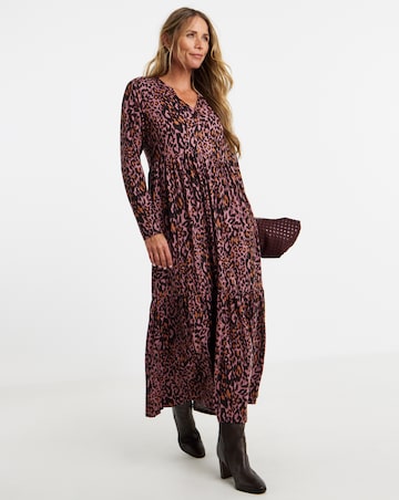 Soft Touch Notch Neck Long Sleeve Midi Dress
