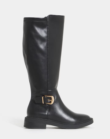 Brielle Buckle Detail Stretch Knee High Boots - Wide Fit (E) & Curvy Calf