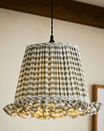ValueLights Faye Green Check Taper Shade with Ruffle Trim