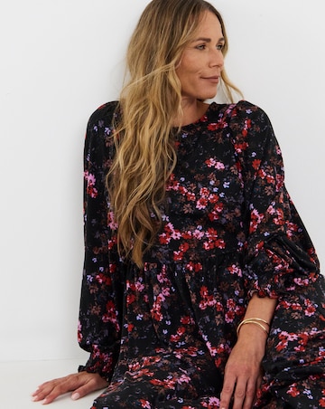 Soft Touch Midi Shirred Cuff Midi Dress