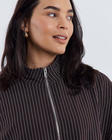 Simply Be Chocolate Stripe Full Zip Funnel Neck Top Co Ord