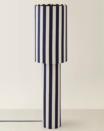 ValueLights Florence Navy Deckchair Stripe Linen Midi Floor Lamp