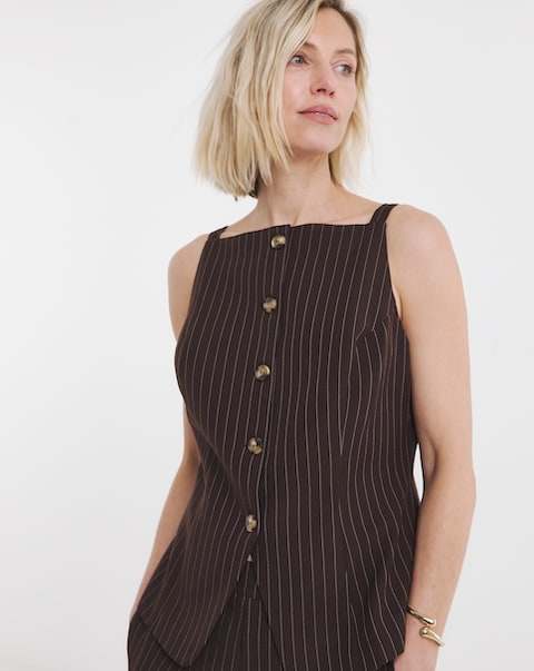 Chocolate Pinstripe Button Down Top