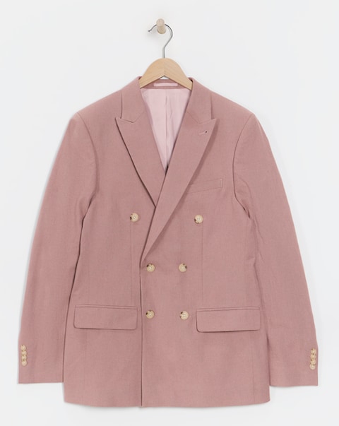 Linen Blend Double Breasted Suit Jacket