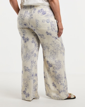 Simply Be Ivory Floral Print Tie Waist Linen Mix Wide Leg Trousers