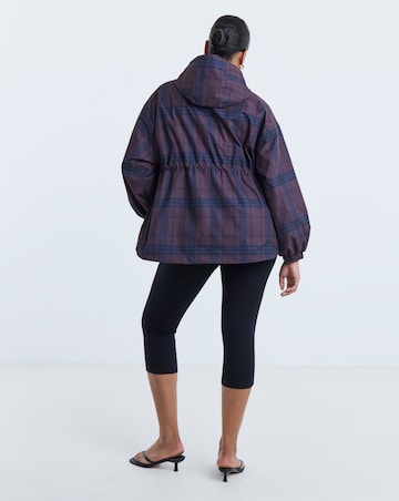 Check Print Hooded Swing Parka Jacket