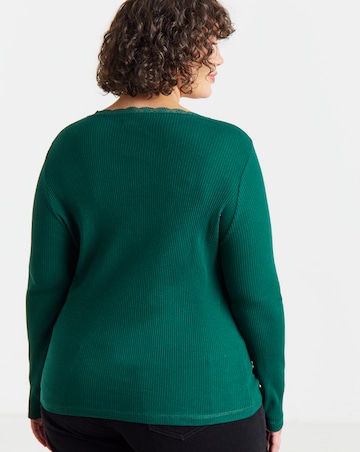 Simply Be Green Square Neck Button Down Long Sleeve Top