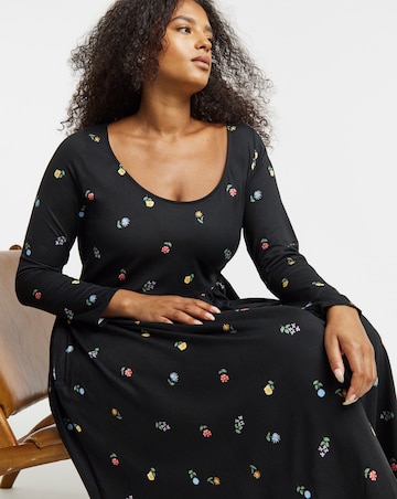 Simply Be Ditsy Print Scoop Neck Pocket Midi Dress
