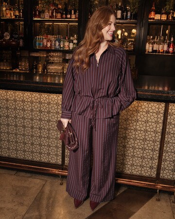 Plum Stripe Tie Waist Wide Leg Trouser Co Ord