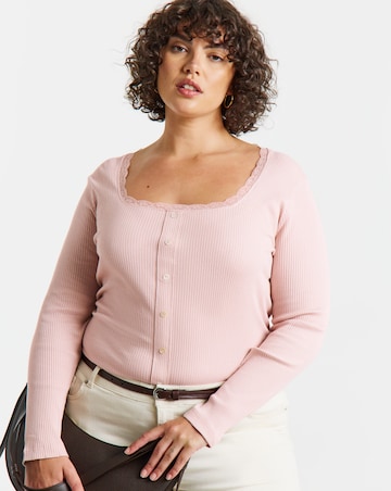 Simply Be Blush Square Neck Button Down Long Sleeve Top