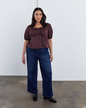 Simply Be Burgundy Spot Short Sleeve Lace Trim Top Co Ord