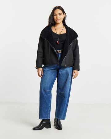 Simply Be Black Zip Front Aviator Jacket