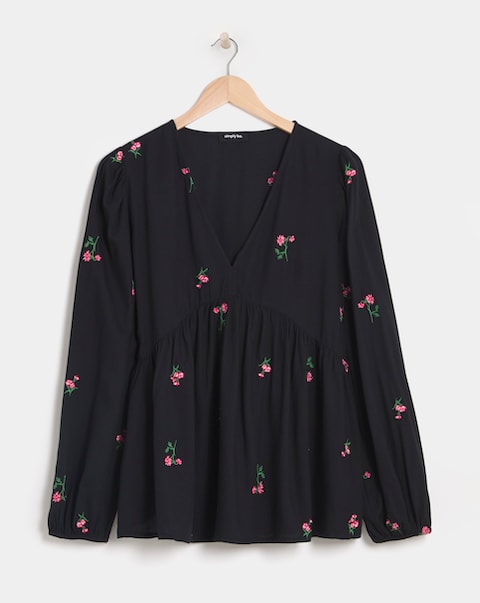 Simply Be Embroidered Floral V Neck Blouse
