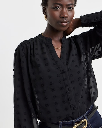 Black Dobby Collarless Blouse