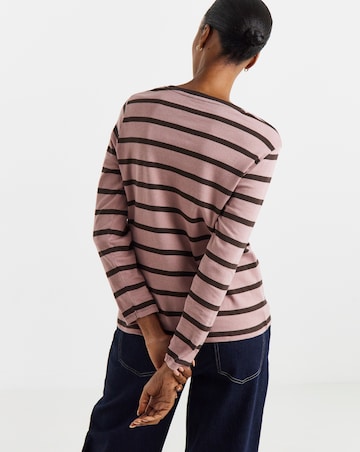 Navy, Blush, Choc And Blush Stripe 3 Pack Crew Neck Long Sleeve T-Shirt