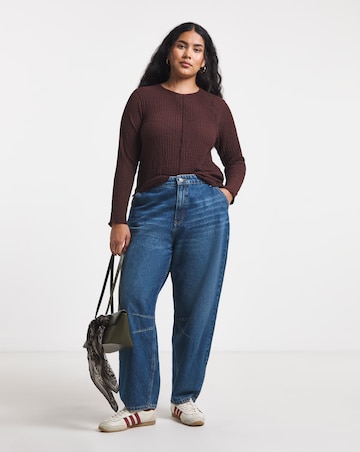 Simply Be Chocolate Crew Neck Long Sleeve Seam Detail Textured Top
