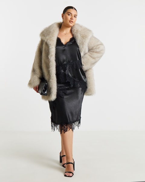 Mid Length Faux Fur Coat