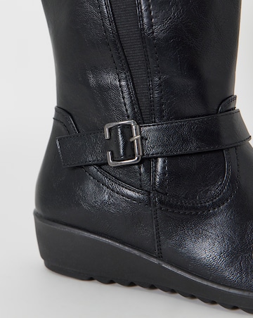 Cushion Walk Elasticated Knee High Wedge Boots - Wide Fit (E) & Curvy Calf