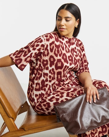 Leopard Print Waffle Drop Waist Midi Dress